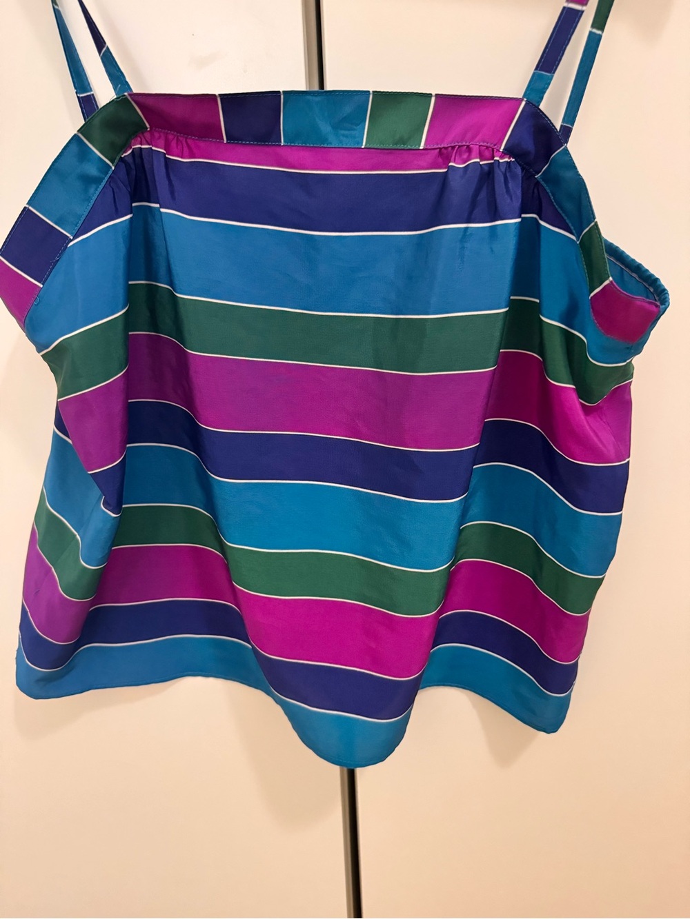 Vintage 1980’s Colorblock Striped Satin Cami Top in Blue, Purple & Green